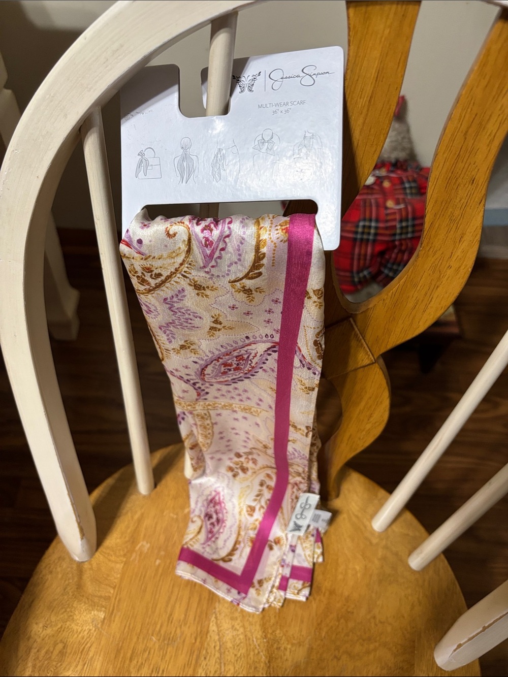 Jessica Simpson Pink and Gold Paisley Silk Scarf